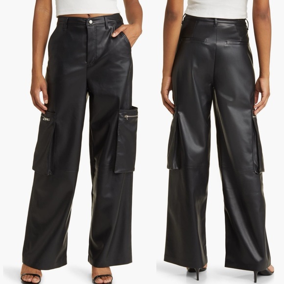 BLANKNYC Rib Cage Frankle Faux Leather Cargo Grunge Pants Dark Academia - Picture 2 of 9